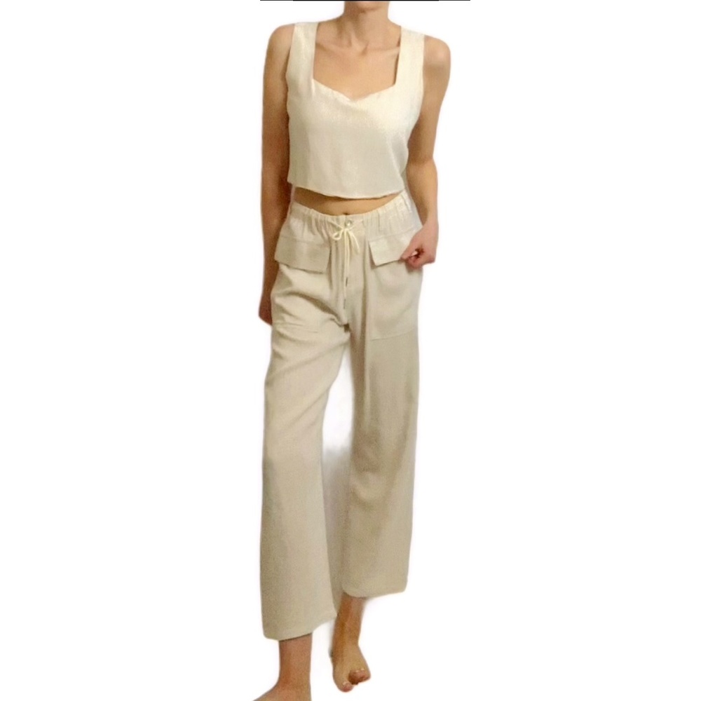 Linen Crop Tank & Cropped Pant in Oatmeal by FORE